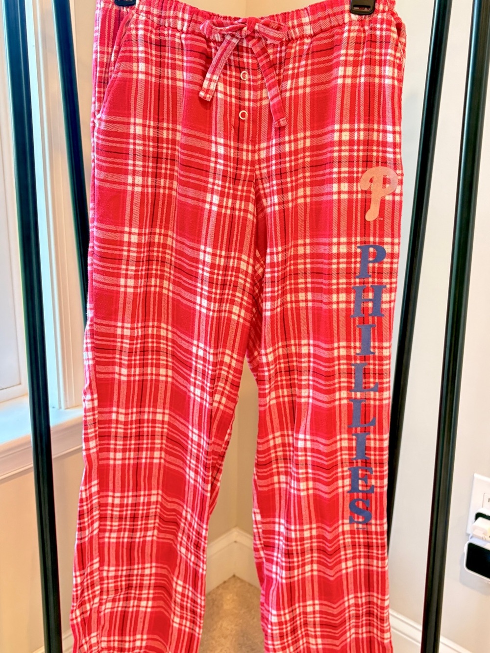 Red Plaid Sparkly Phillies Drawstring Pajama Pants